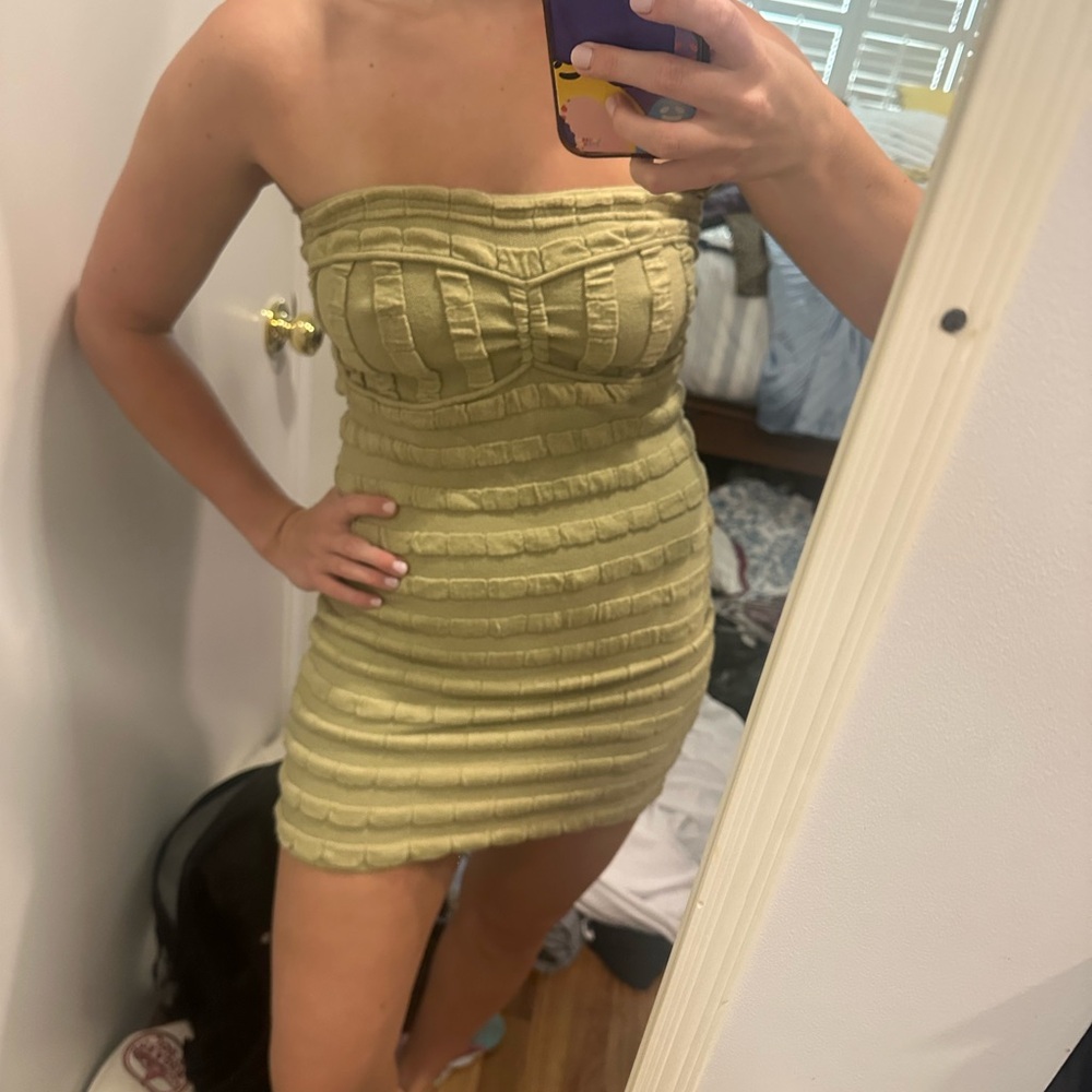 Free People Green Ruched Strapless Dress